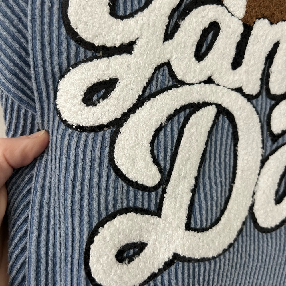 Bucket List Vintage Blue Wash Thermal Game Day Sparkle Football Pullover Sweater - Picture 5 of 9